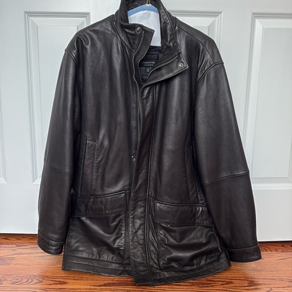 Men’s Claiborne Outerwear Black Leather Jacket